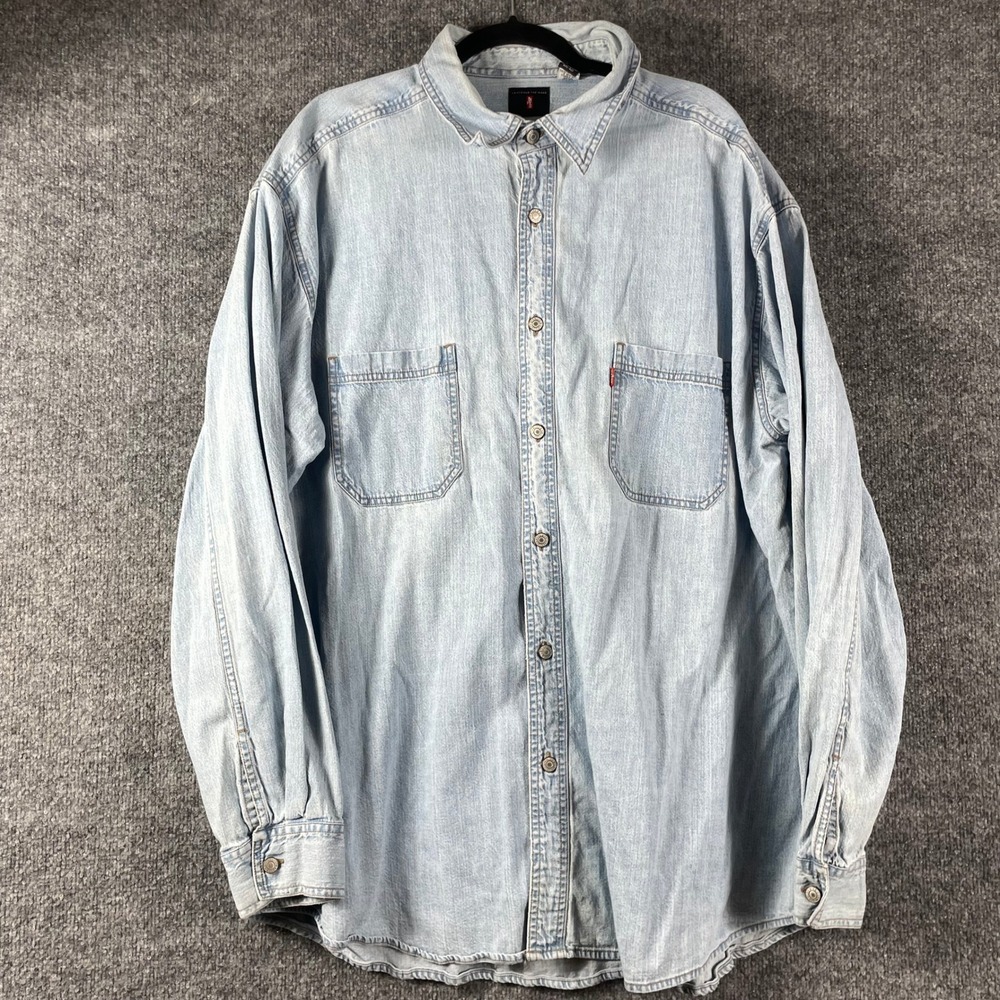 Vintage Levis Shirt Mens XXL Blue Denim Western Rodeo Button Up Workwear 90s